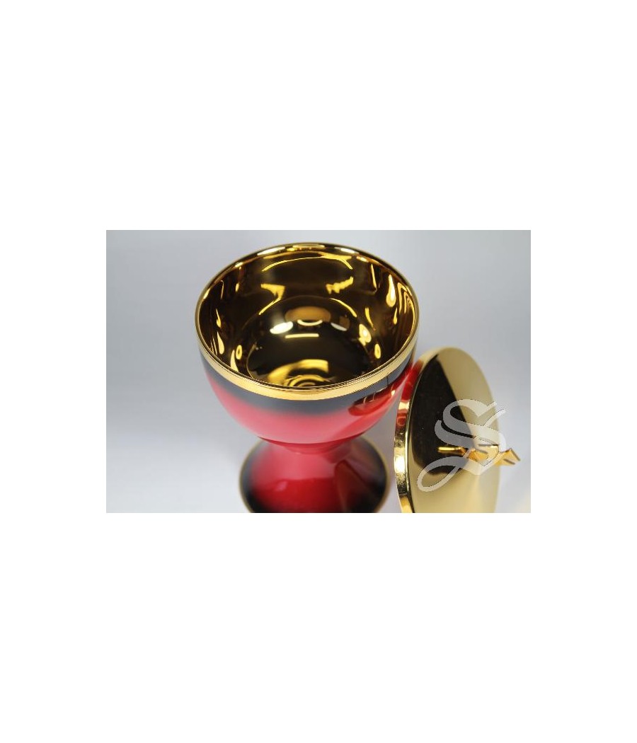 COPON LATON DORADO, ESMALTE ROJO 15 CM. ALTO Ø 11 CM.
