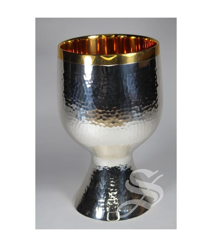 CALIZ DOBLE COPA LATON DORADO EXTERIOR PLATEADO 17 CM. ALTURA Ø 10 CM. COPA