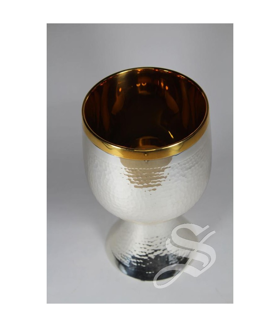 CALIZ DOBLE COPA LATON DORADO EXTERIOR PLATEADO 17 CM. ALTURA Ø 10 CM. COPA