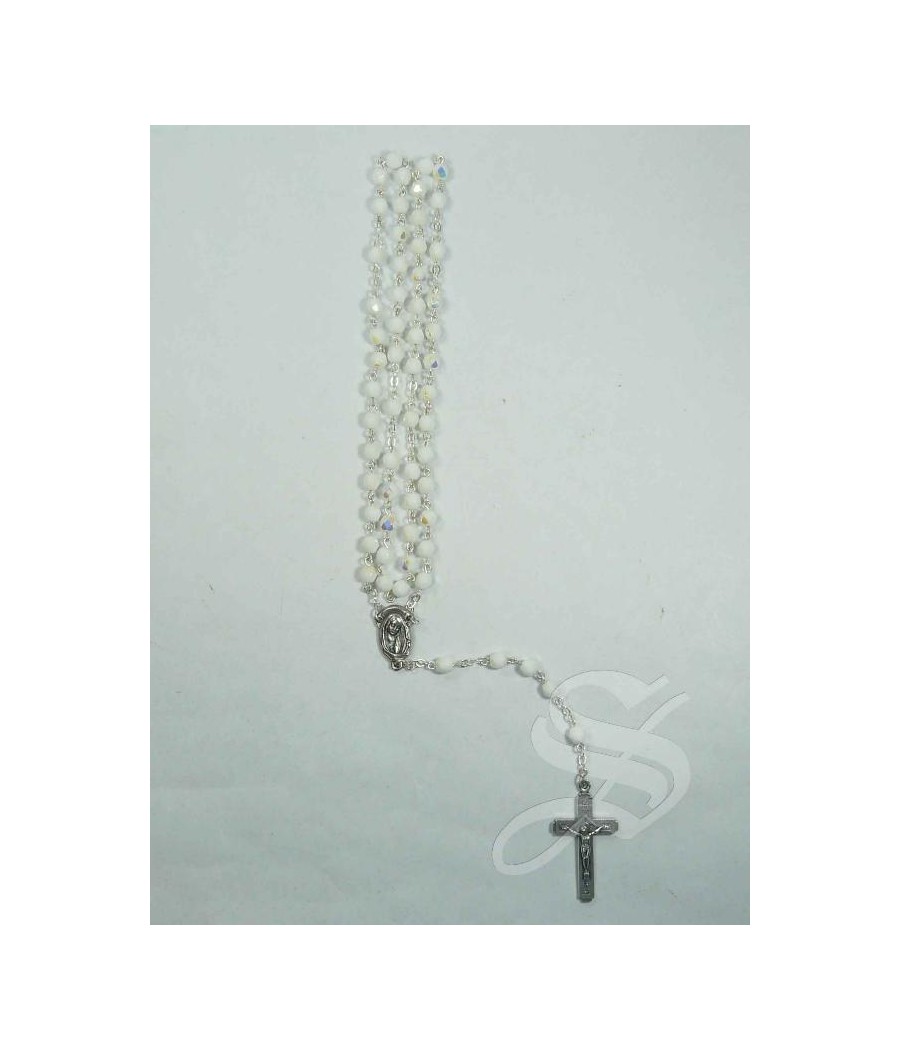 ROSARIO CRISTAL BLANCO 5MM. FACETADO. VIRGEN DEL PRADO