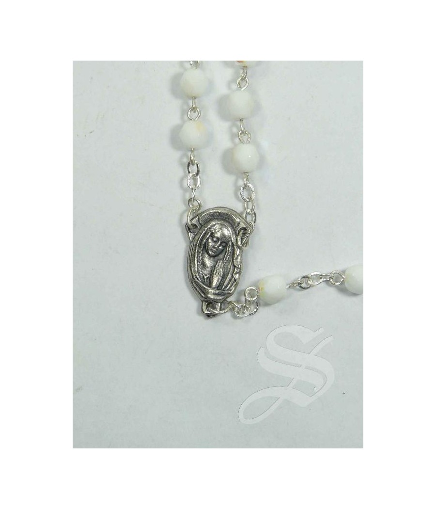ROSARIO CRISTAL BLANCO 5MM. FACETADO. VIRGEN DEL PRADO
