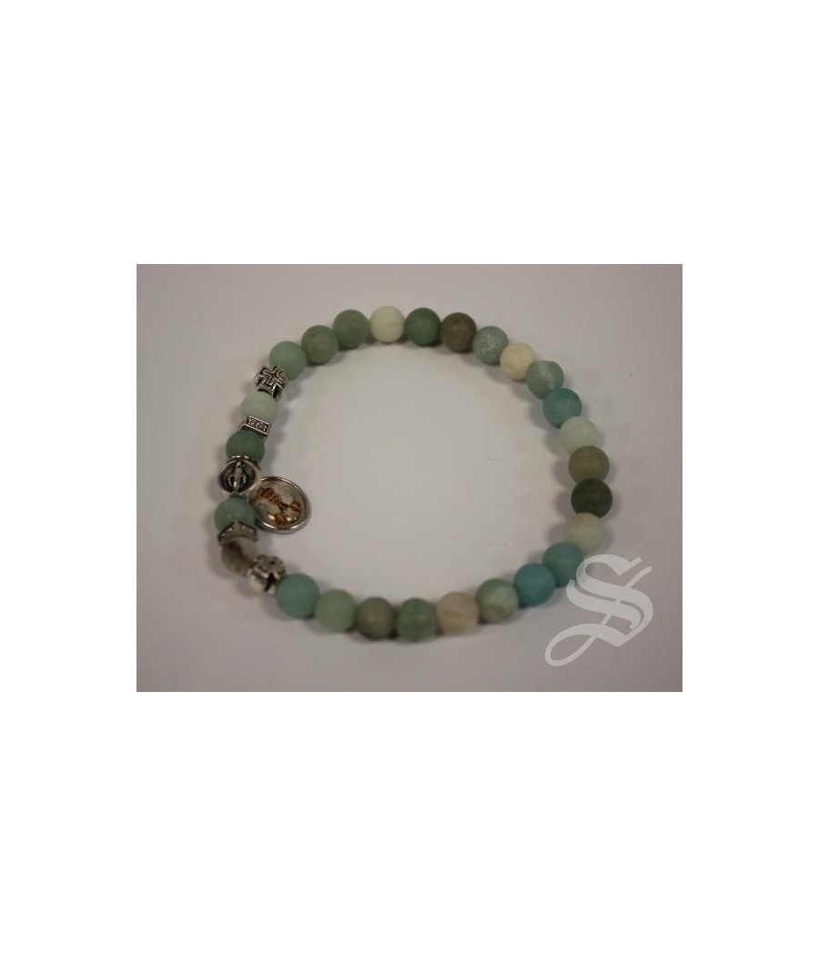 PULSERA MILAGROSA PIEDRA  AGUAMARINA. 6MM