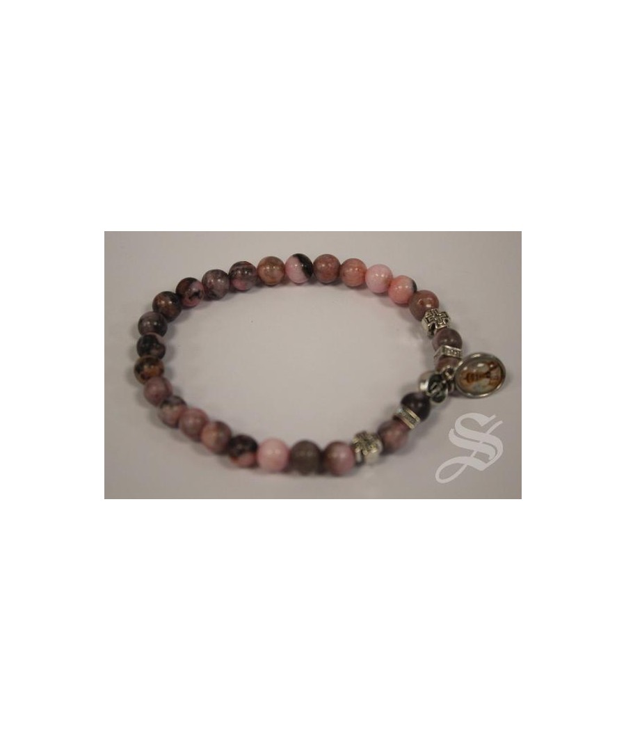 PULSERA MILAGROSA PIEDRA JASPEADA ROSA. 6MM