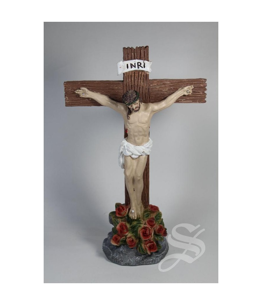 JESUS CRUCIFICADO CON CALVARIO DE ROSAS 19,7 CM.