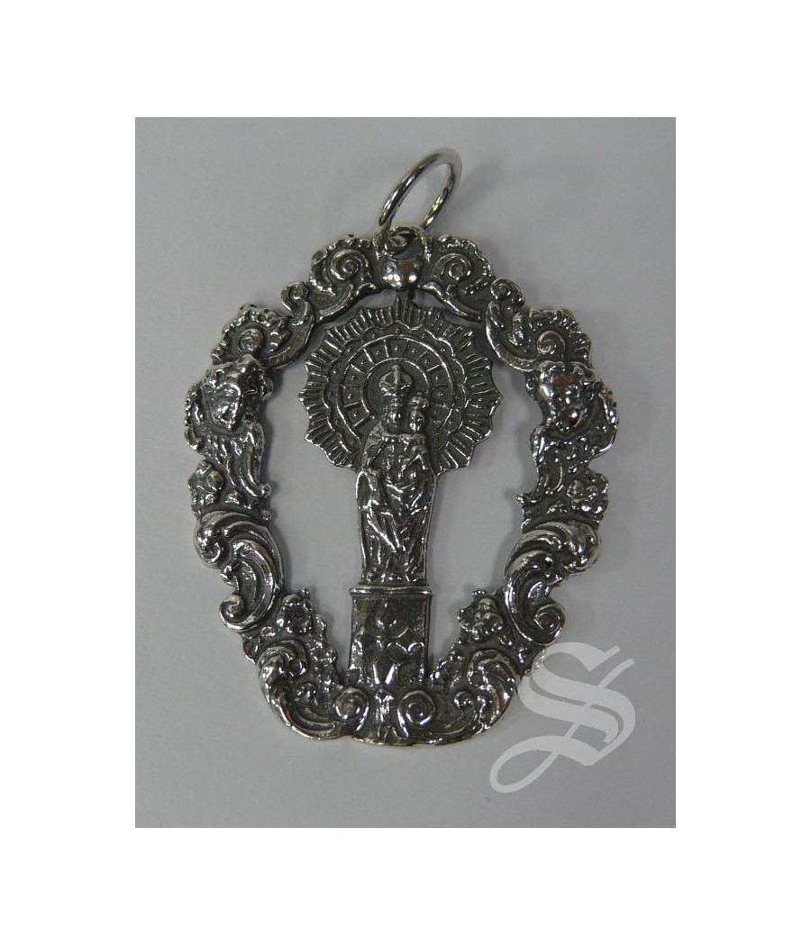 MEDALLA VIRGEN DEL PILAR PLATA CALADA ORLA 30 MM-