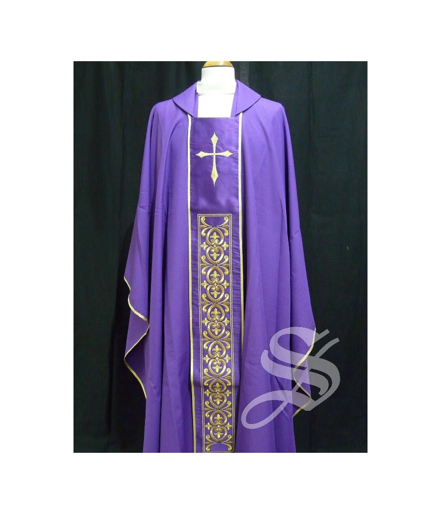 CASULLA ESTOLON CRUZ Y BORDADO FLORAL 100 % POLIESTER 901
