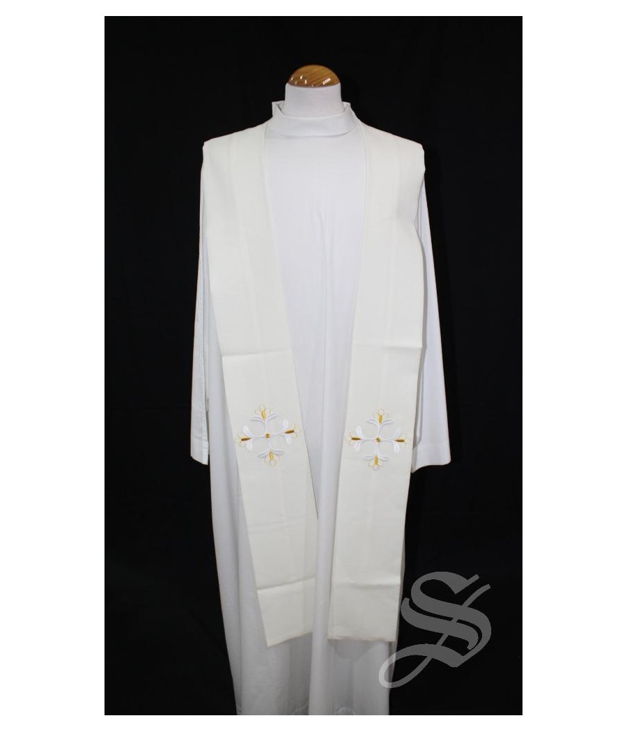 ESTOLA 846 BLANCA CRUZ HOJAS EN BLANCO Y DORADO