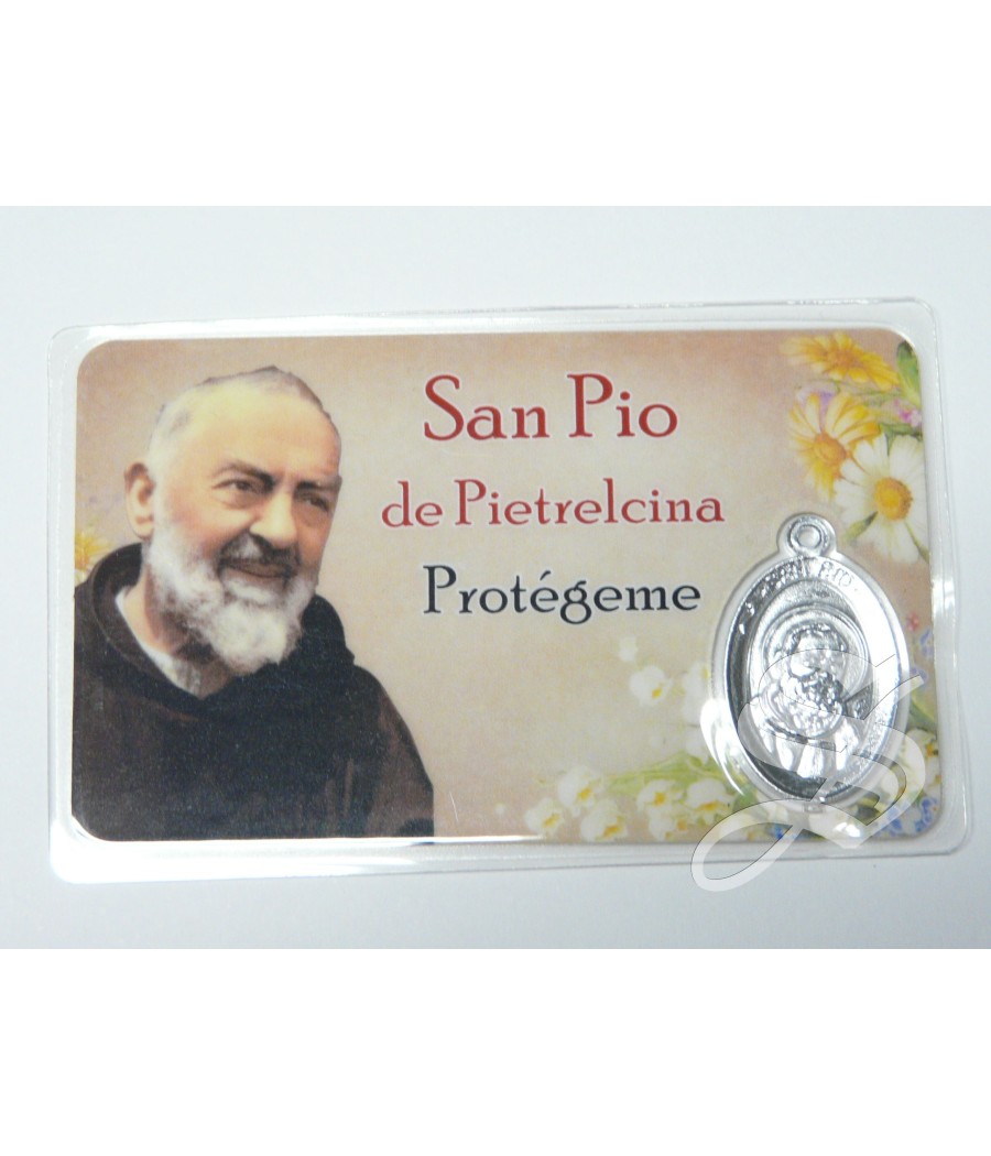 ESTAMPA SAN PIO DE PIETRELCINA CON MEDALLA