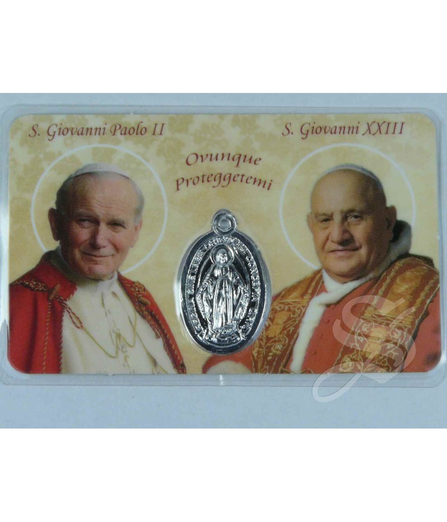 ESTAMPA PAPAS JUAN PABLO II Y JUAN XXIII CON MEDALLA