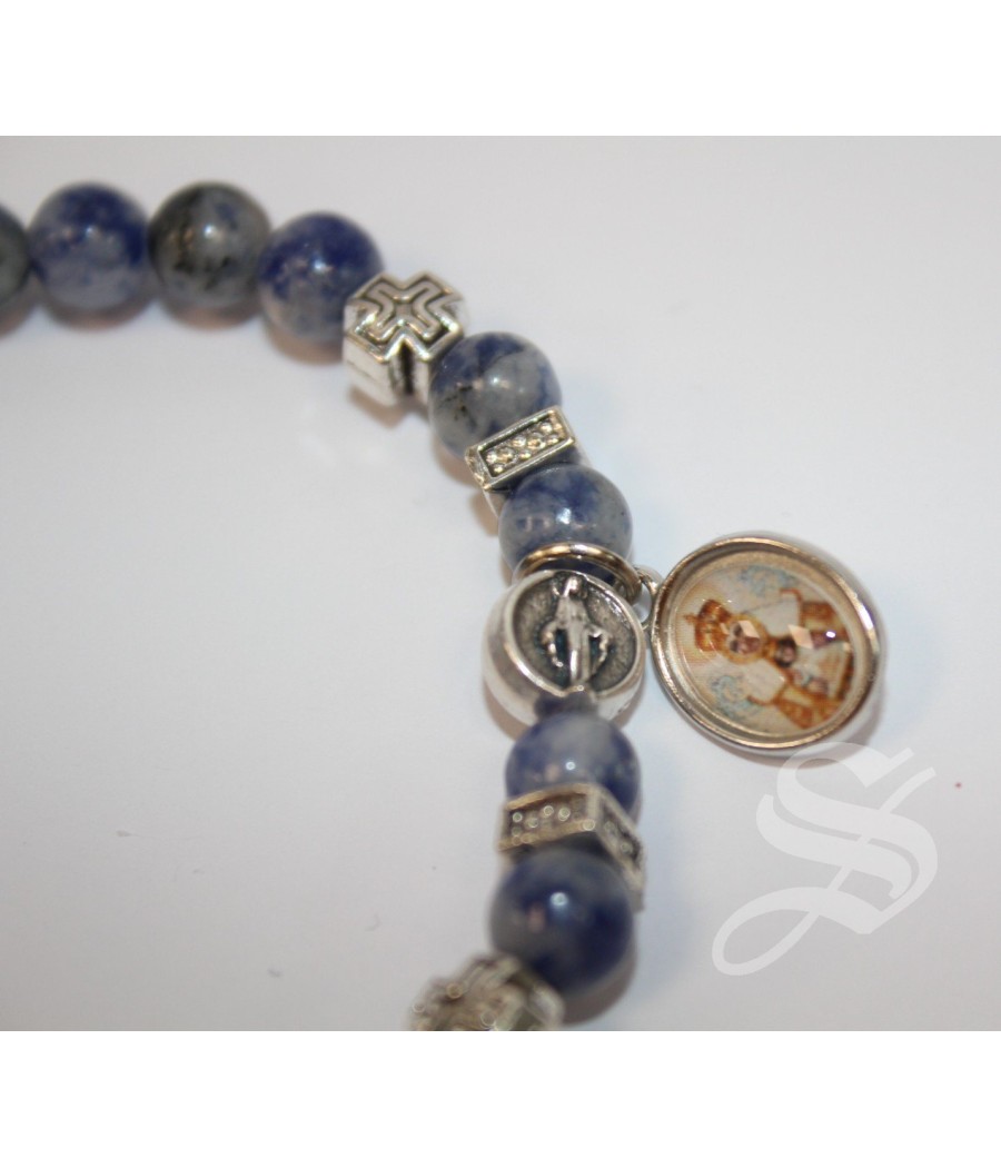 PULSERA MILAGROSA PIEDRA JASPEADA AZUL. 6MM