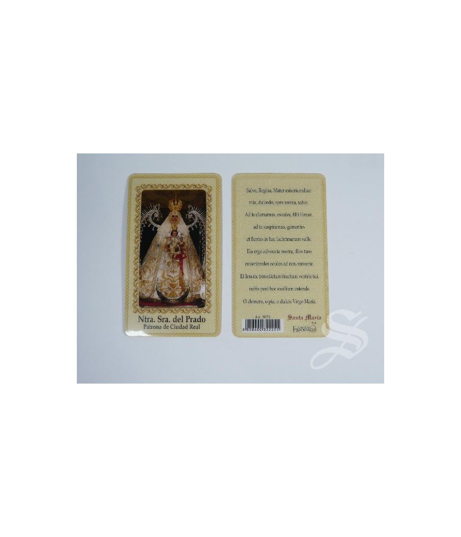 ESTAMPA VIRGEN DEL PRADO PLASTIFICADA 10,5 * 6 CM.