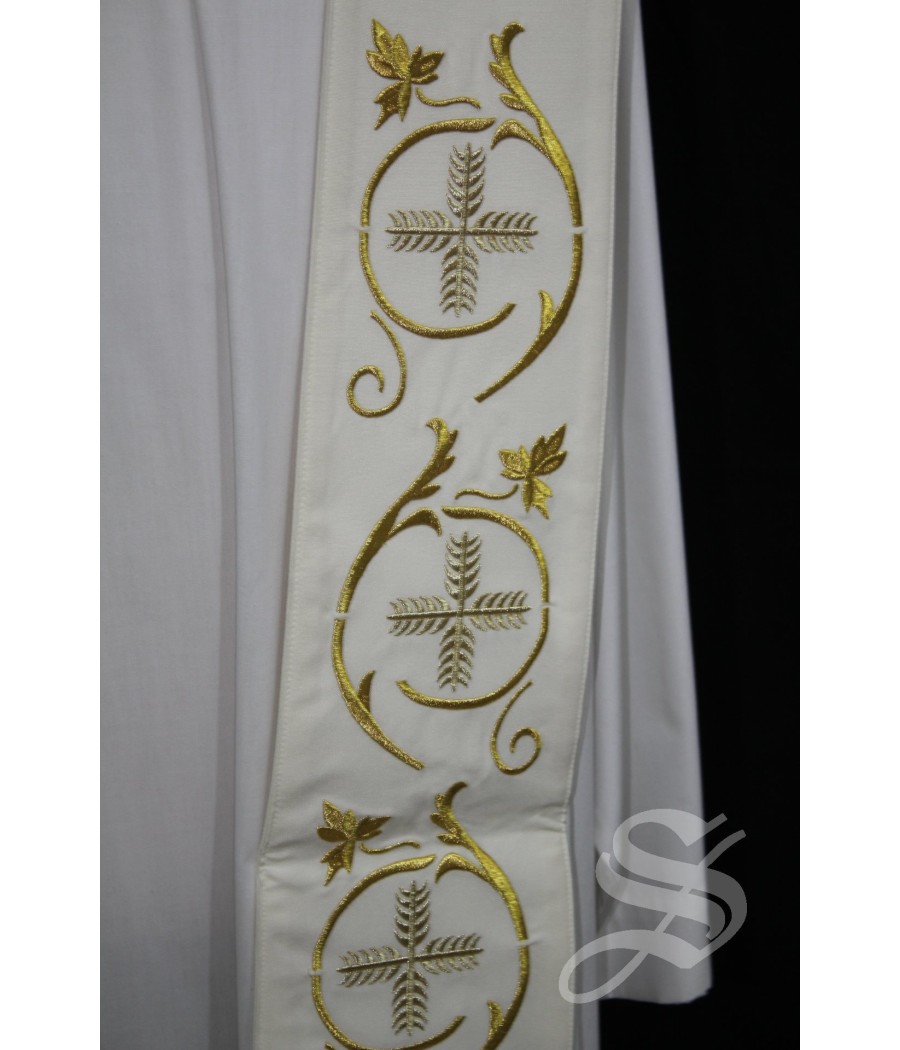 ESTOLA 716 BLANCO HOJAS DORADAS ENTRETELADA