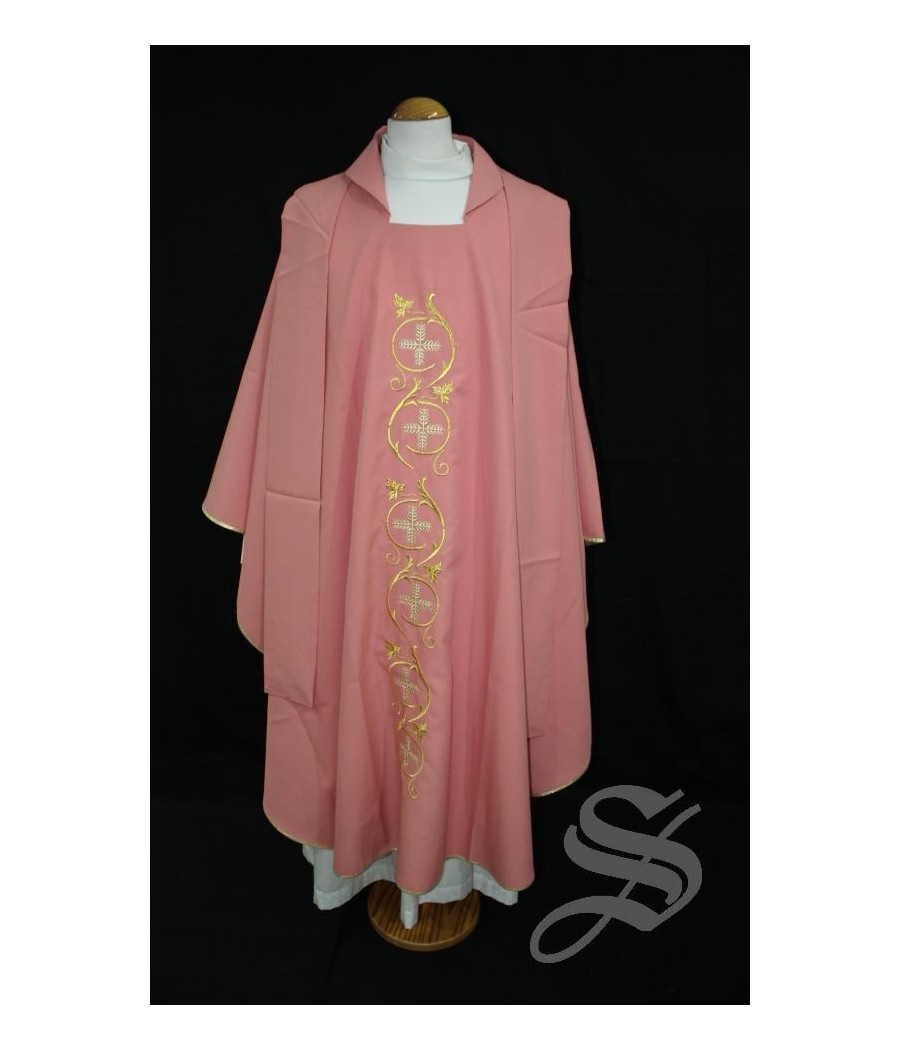 CASULLA 716 ROSA HOJAS DORADAS BORDADO ESPECIAL
