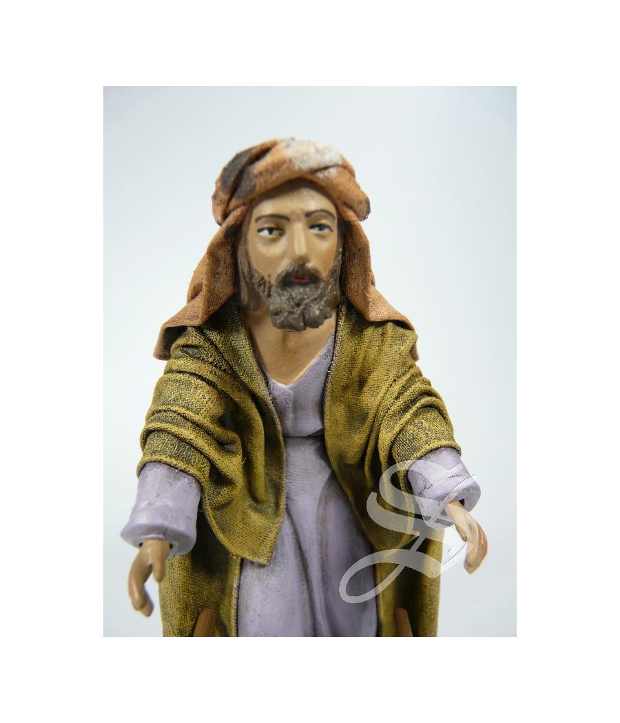 PASTOR CON CARRETILLA 14 CM. BARRO LIENZADO