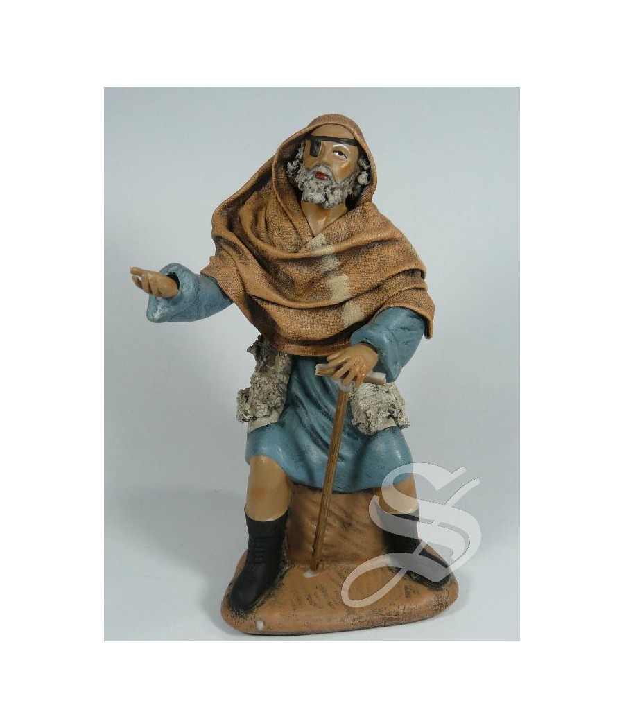 PASTOR CON MULETA SENTADO 17 CM. BARRO L