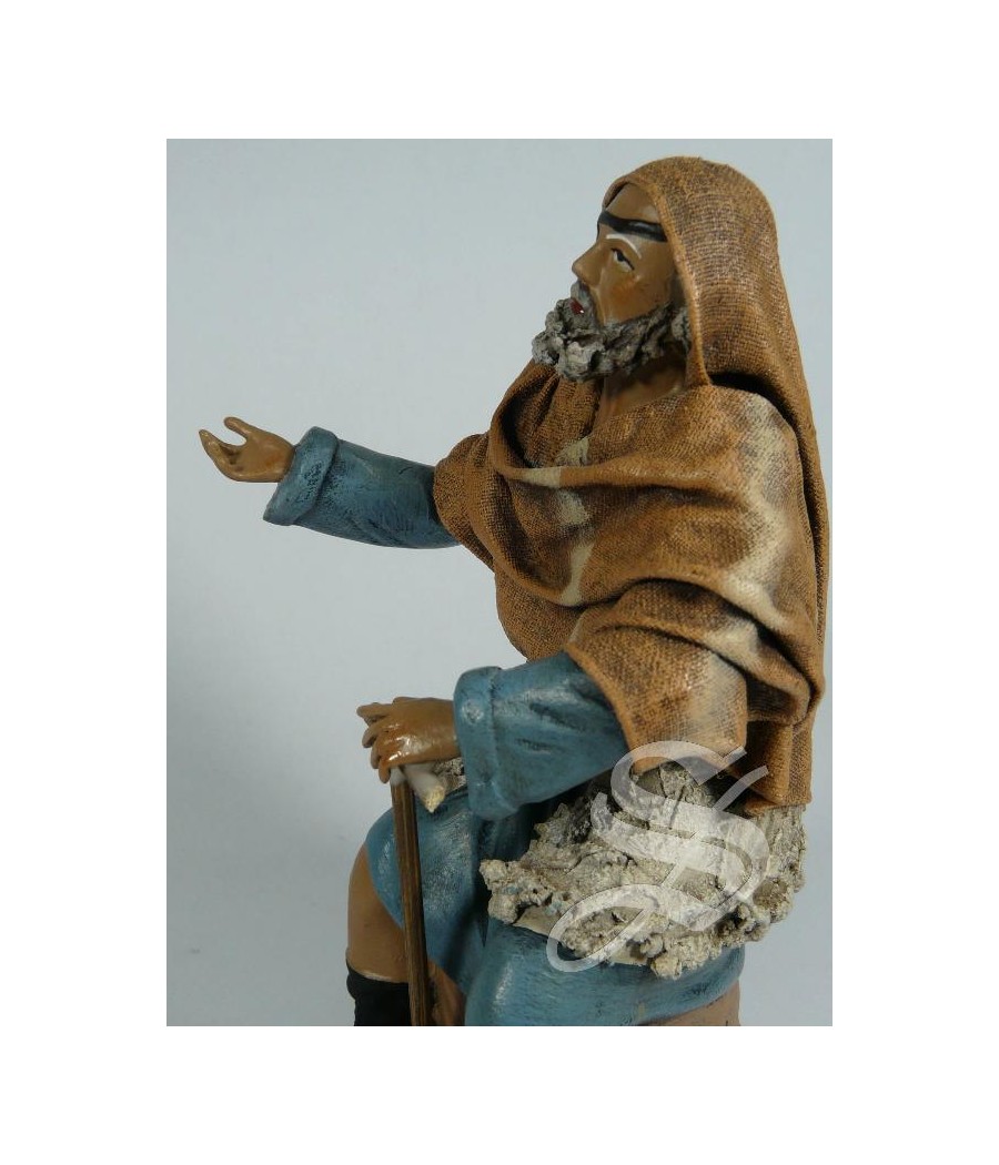 PASTOR CON MULETA SENTADO 17 CM. BARRO L