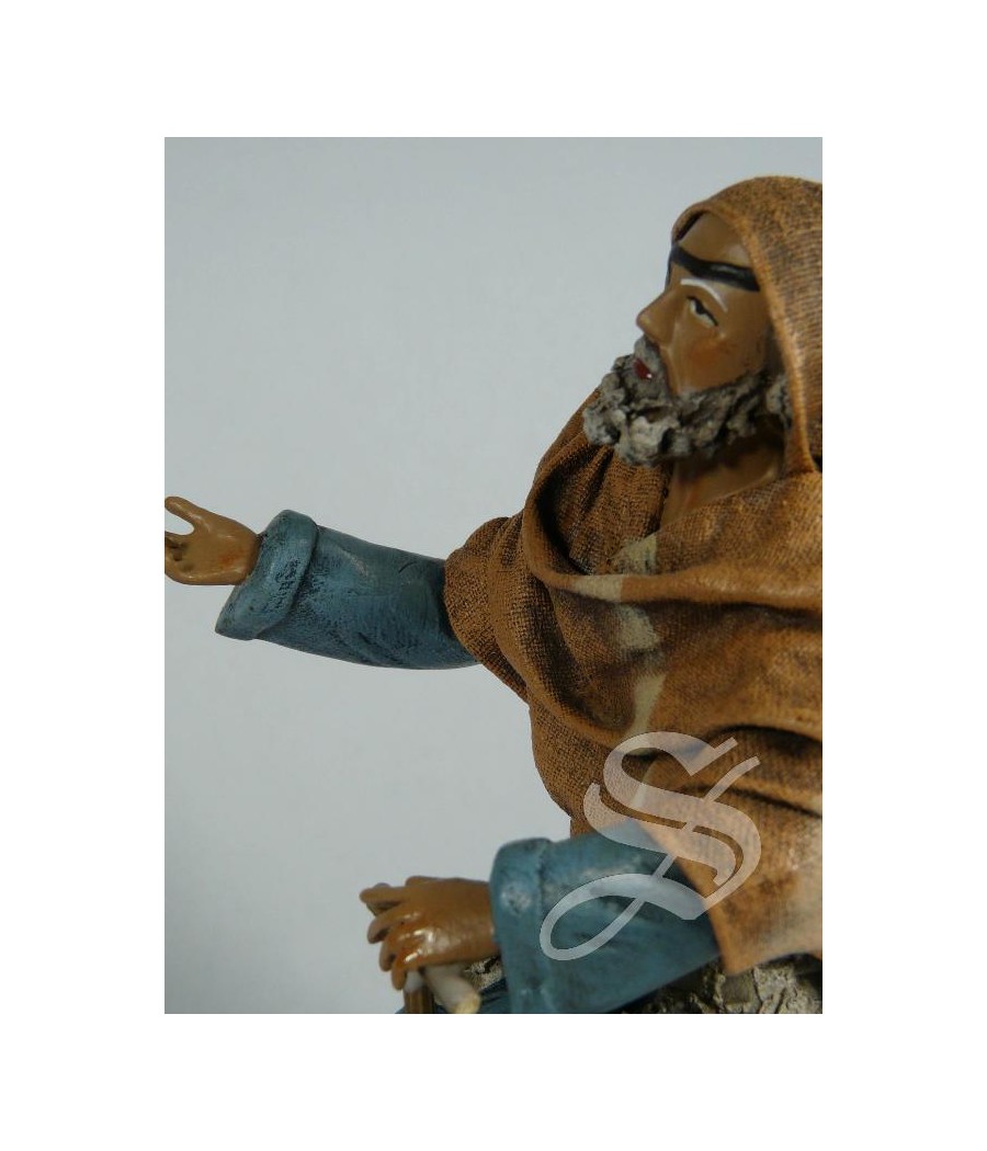 PASTOR CON MULETA SENTADO 17 CM. BARRO L