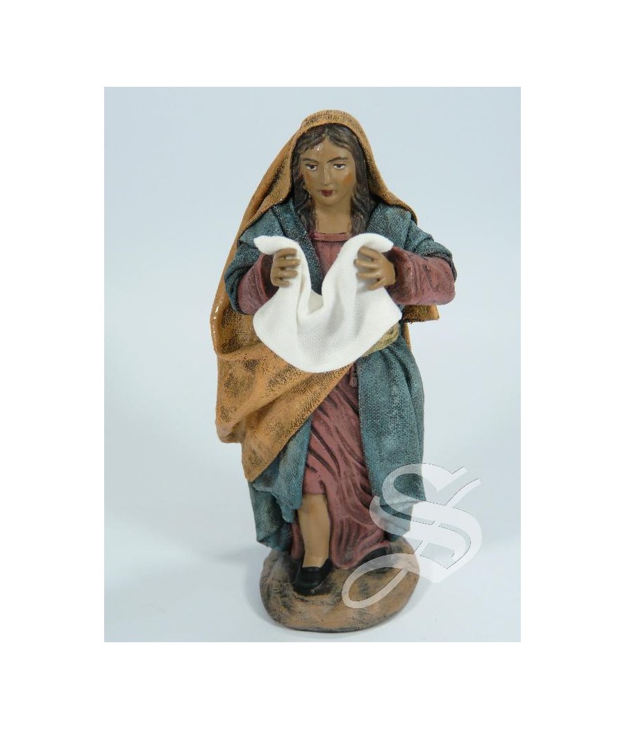 PASTORA TENDIENDO ROPA 12 CM. BARRO LIENZADO