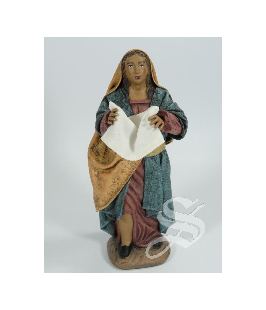 PASTORA TENDIENDO ROPA 14 CM. BARRO LIENZADO