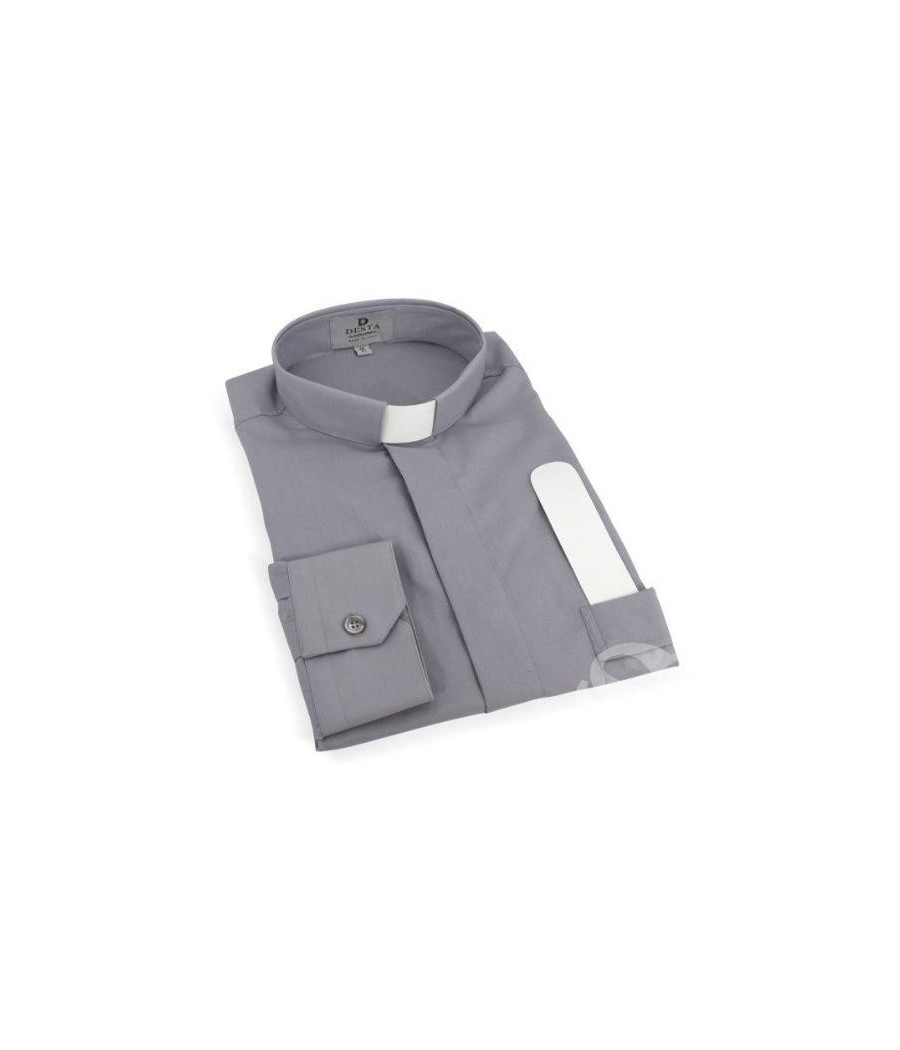 CAMISA CLERGY ML GRIS CLARO POL 65% COT 35%
