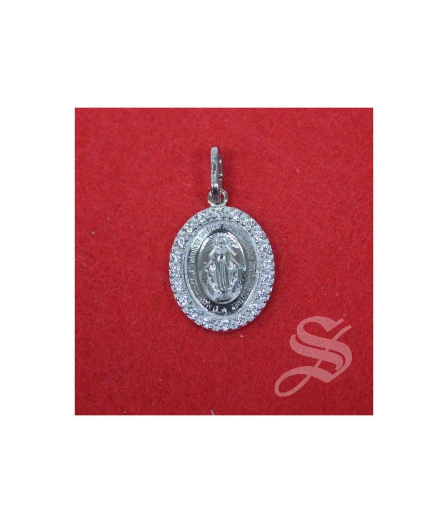 MEDALLA MILAGROSA PLATA CON CIRCONITAS 16 MM.