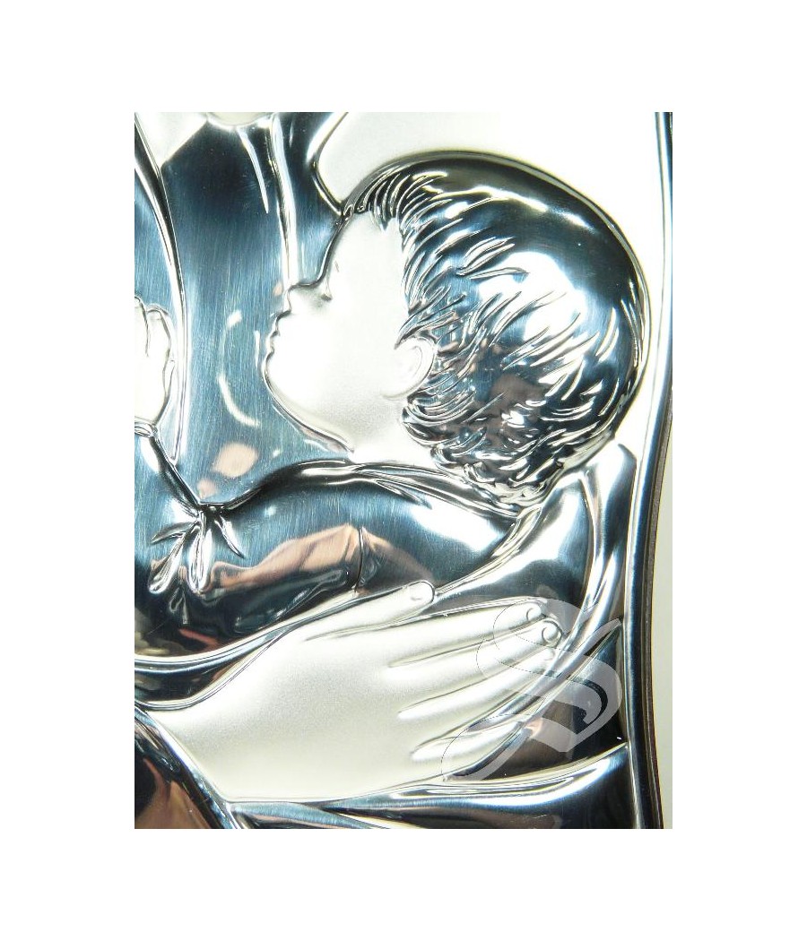 ICONO VIRGEN CON NIÑO 11 X 23 LAMINADO PLATA