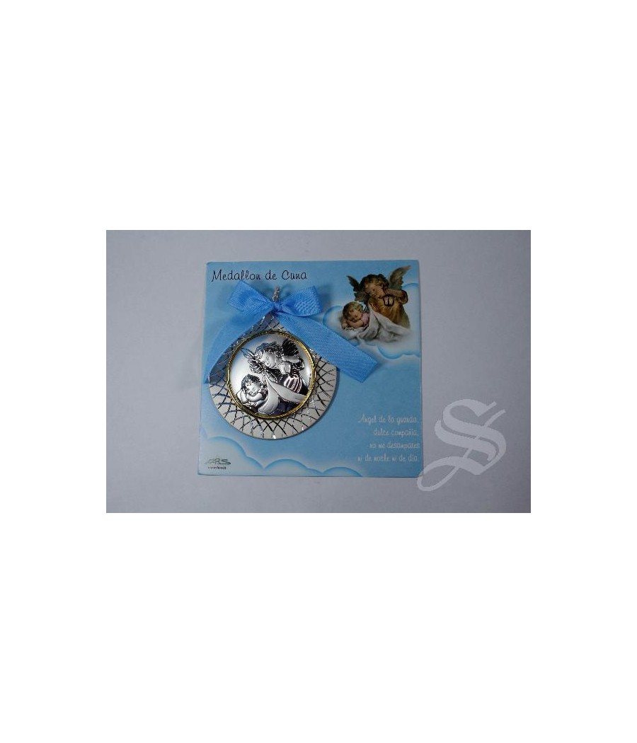MEDALLON CUNA ALUMINIO ANGEL CHAPA PLATA AZUL